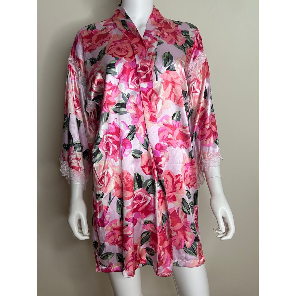 In Bloom by Jonquil Ella Floral Lace Trim Satin Robe Women XS/S New No Belt - Picture 3 of 8